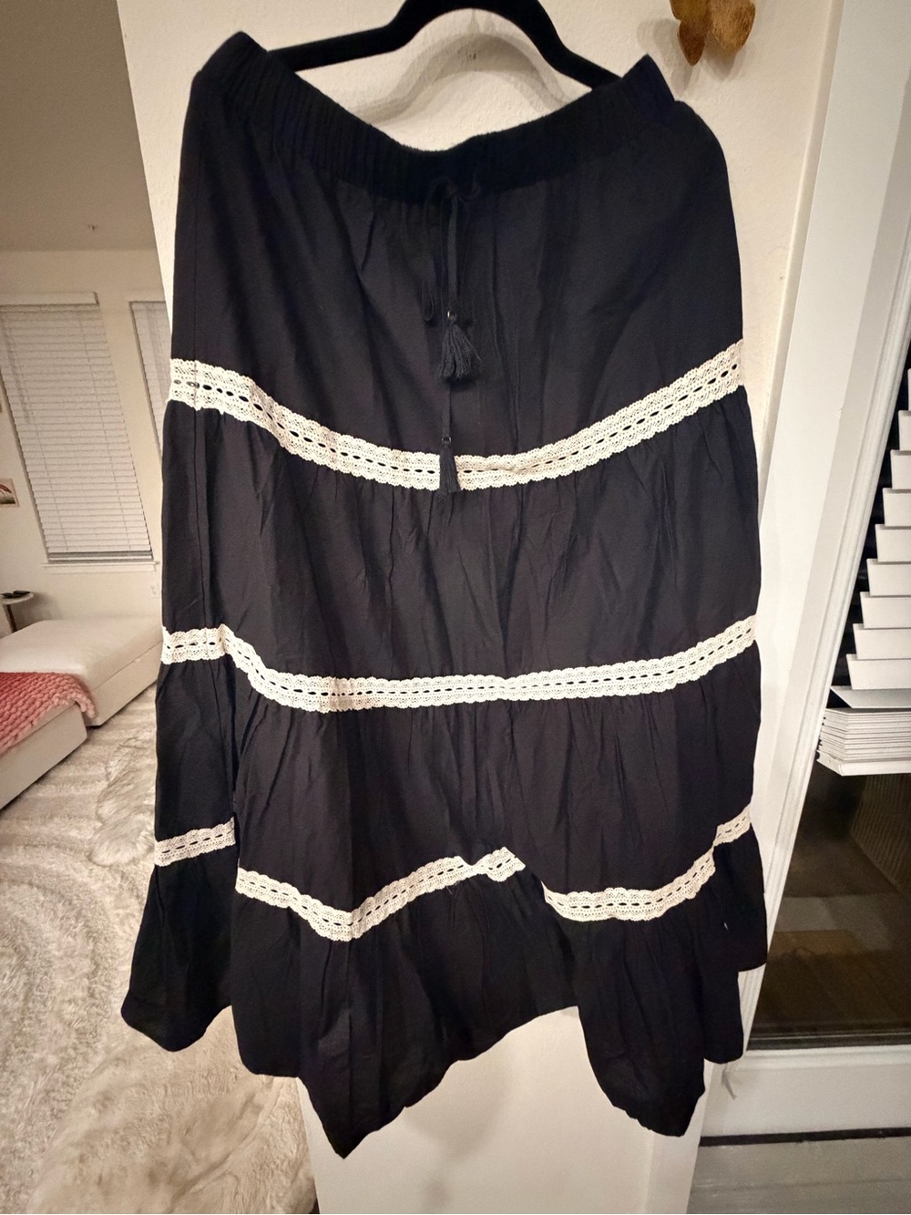 Pinch Black Tiered A-Line Skirt with Cream Lace Trim